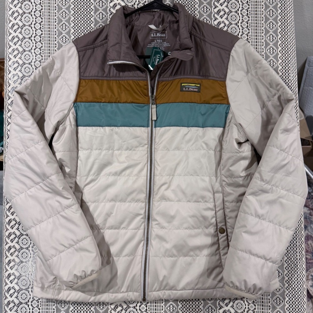 L.L.Bean Classic Puffer Jacket Colorblock 512395 Large Taupe Brown Gray Bronze
